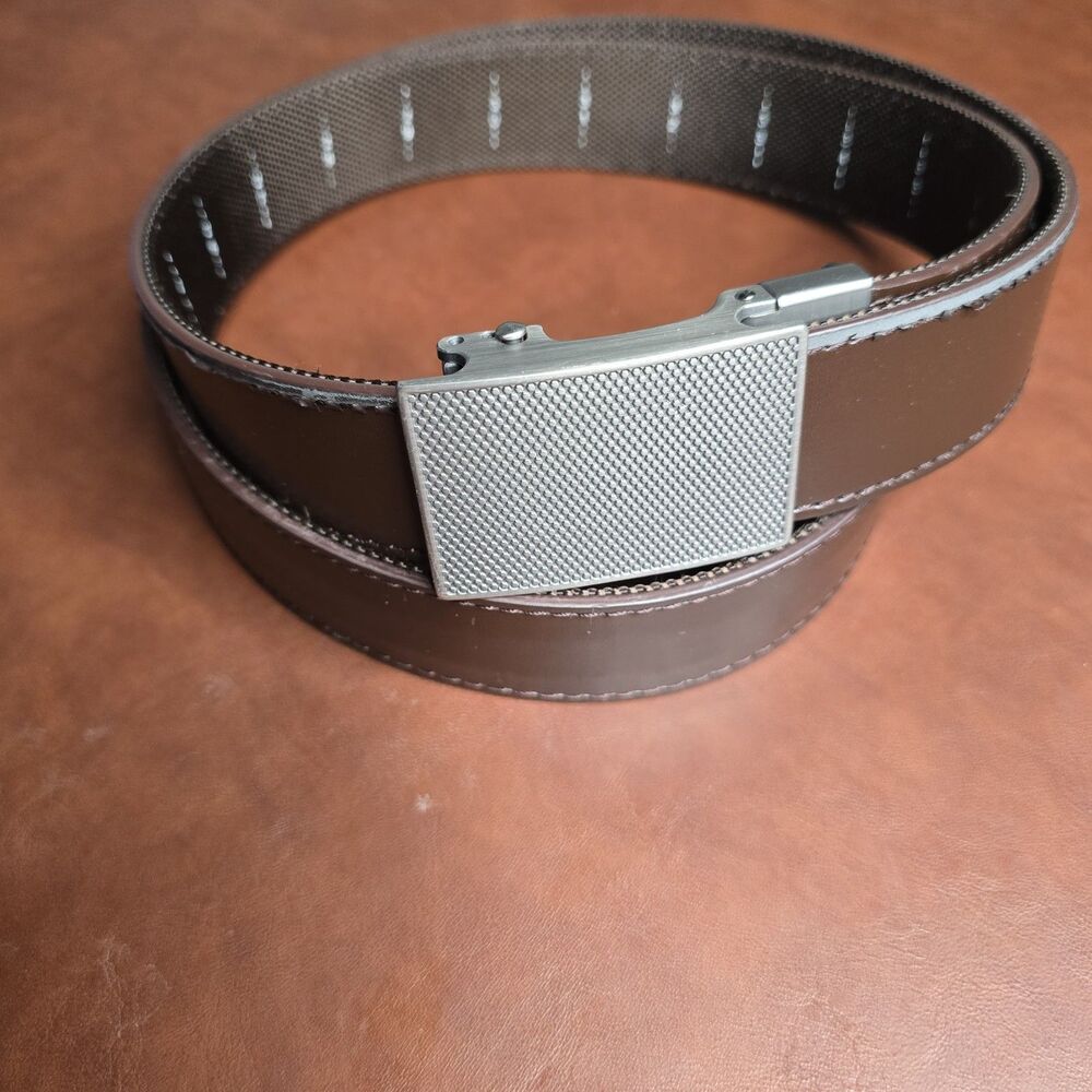 Nexbelt 25"-39" Brown Leather/Nylon Belt No Holes Ratchet Design